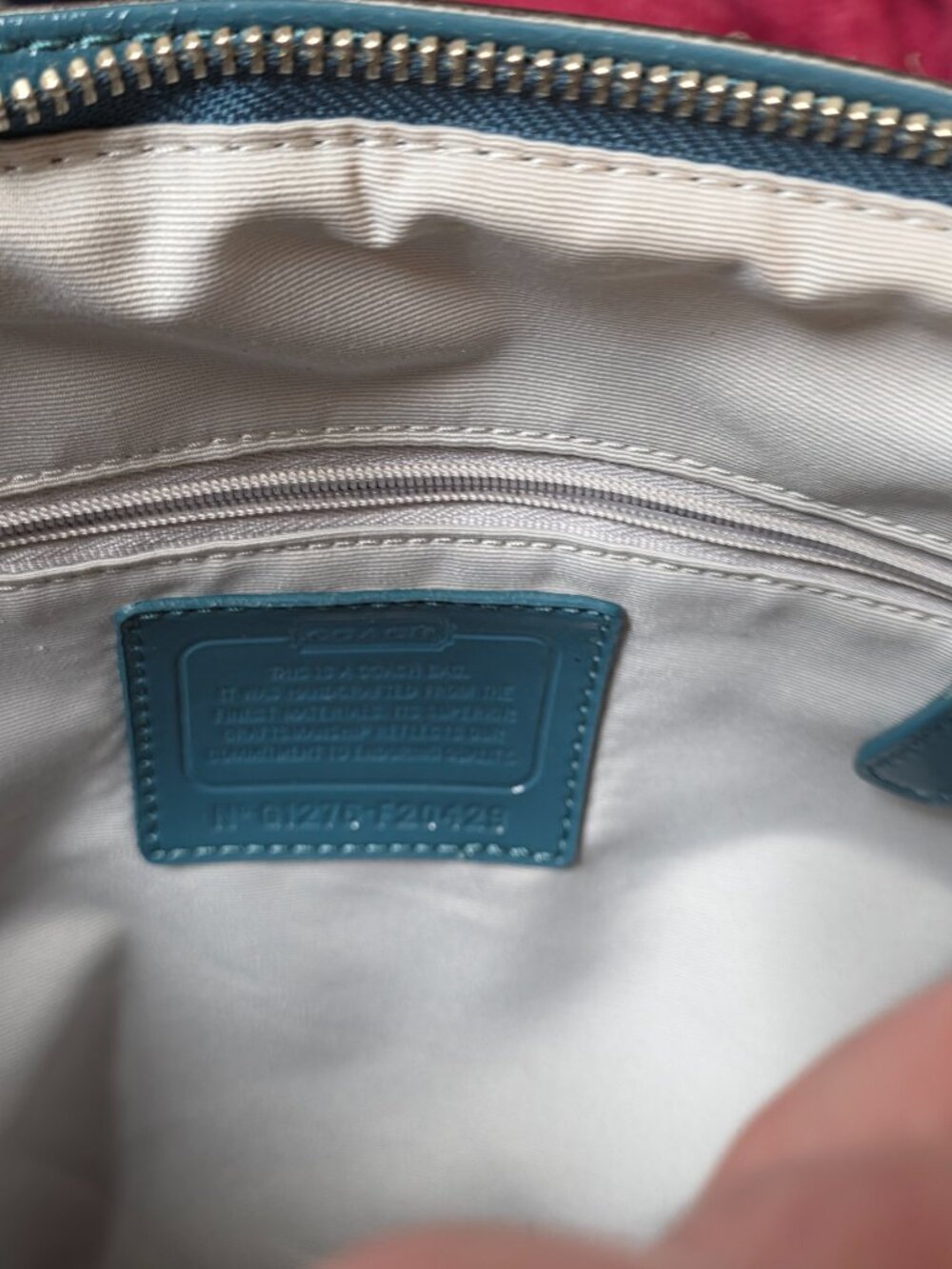 Coach Gallery Optic Signature Tote Teal Blue Jacquard Zip Shoulder Bag 12906 - Picture 8 of 12